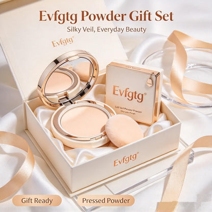 🧴Evfgtg Soft Veil Compact Setting Powder, Portable Face Pressed Powder with Mirror and Powder Puff, Natural Soft Makeup for All Skin Types