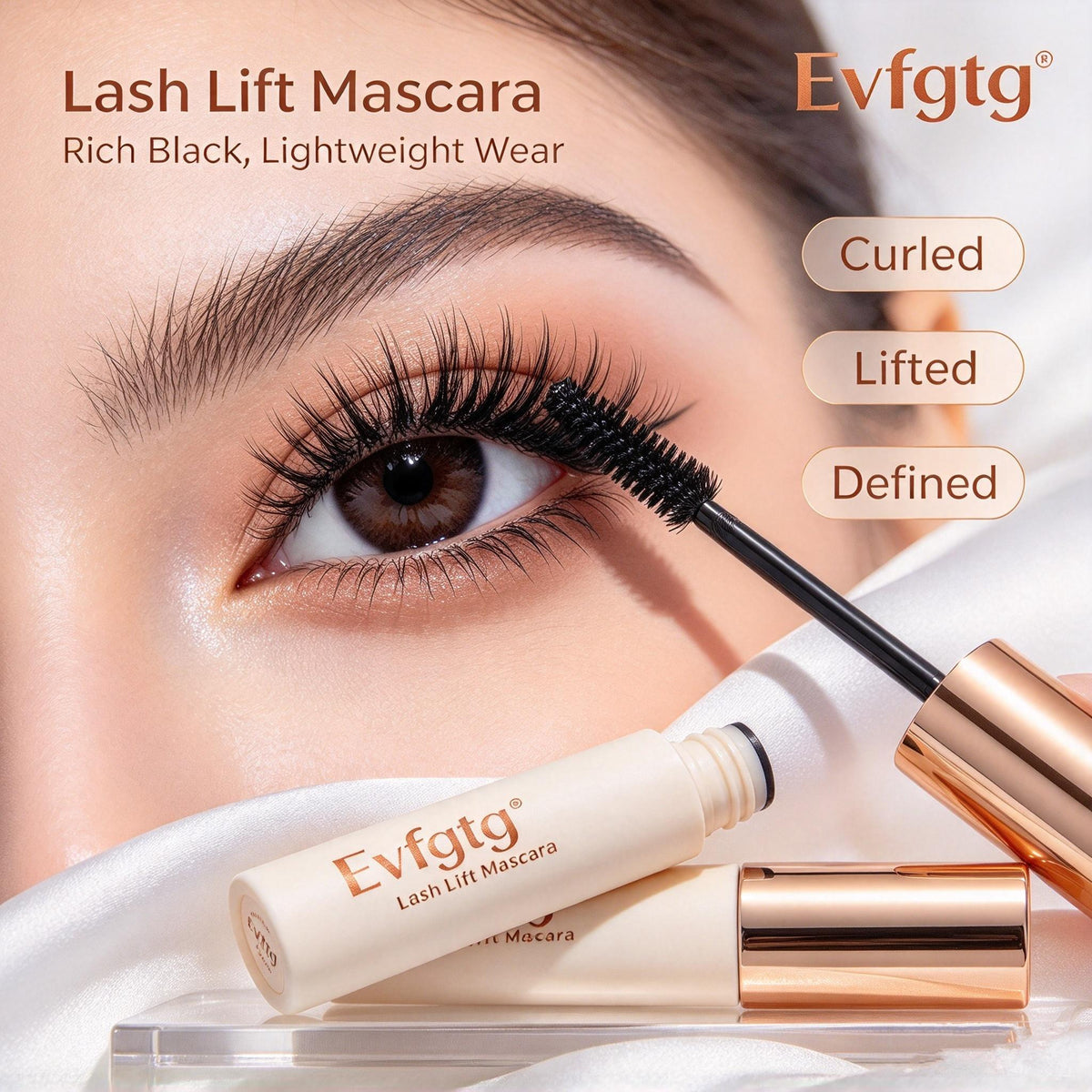 👁️Evfgtg Lash Lift Mascara, 3D Curling Brush Mascara, Rich Black Volumizing Lash Makeup, Lightweight Wear Long‑Lasting Eye Mascara for Women