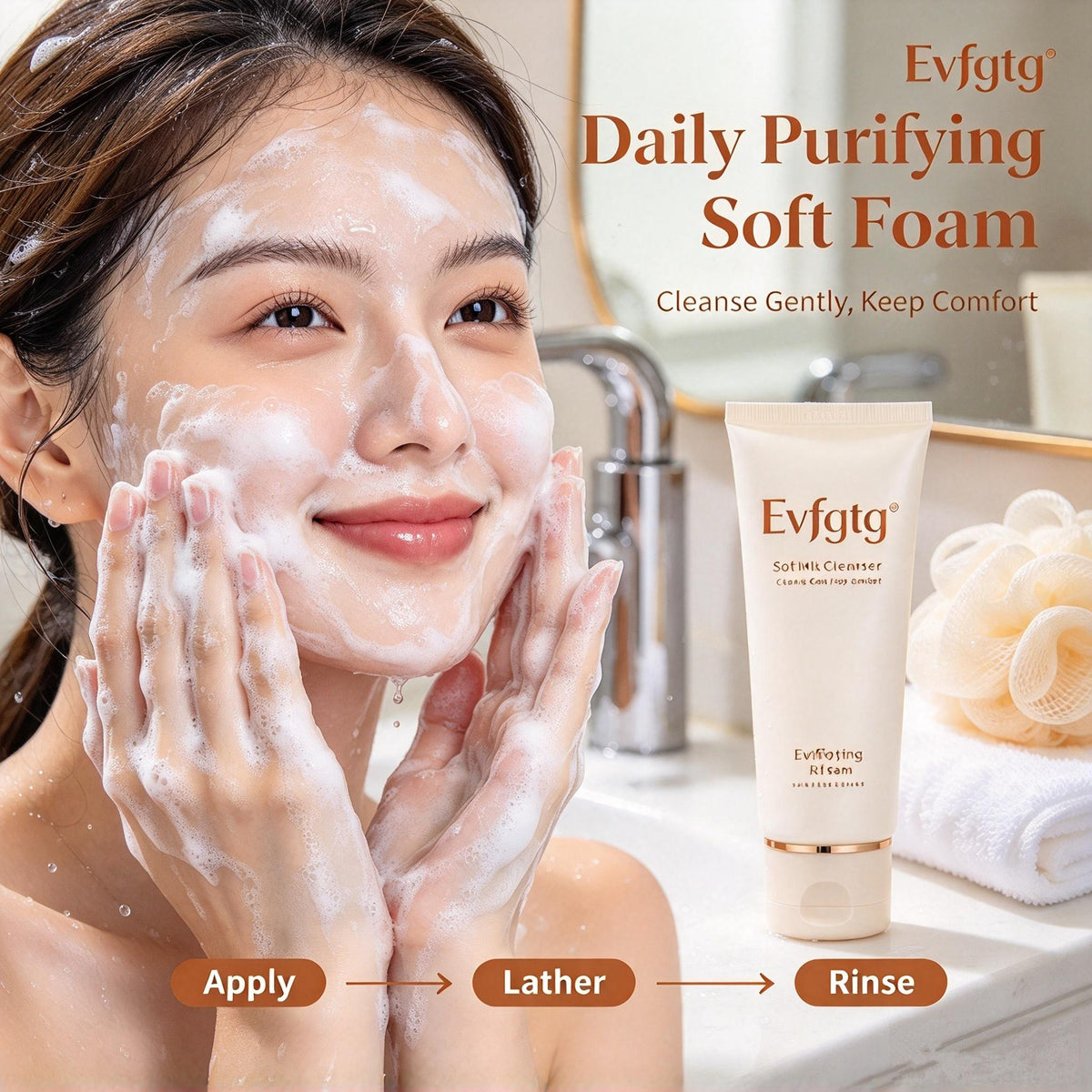 🫧Evfgtg Daily Purifying Soft Foam Cleanser, Creamy Milk‑Based Facial Cleanser, Removes Dirt & Excess Oil, Hydrating Gentle Face Wash