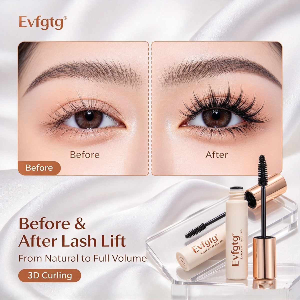 👁️Evfgtg Lash Lift Mascara, 3D Curling Brush Mascara, Rich Black Volumizing Lash Makeup, Lightweight Wear Long‑Lasting Eye Mascara for Women