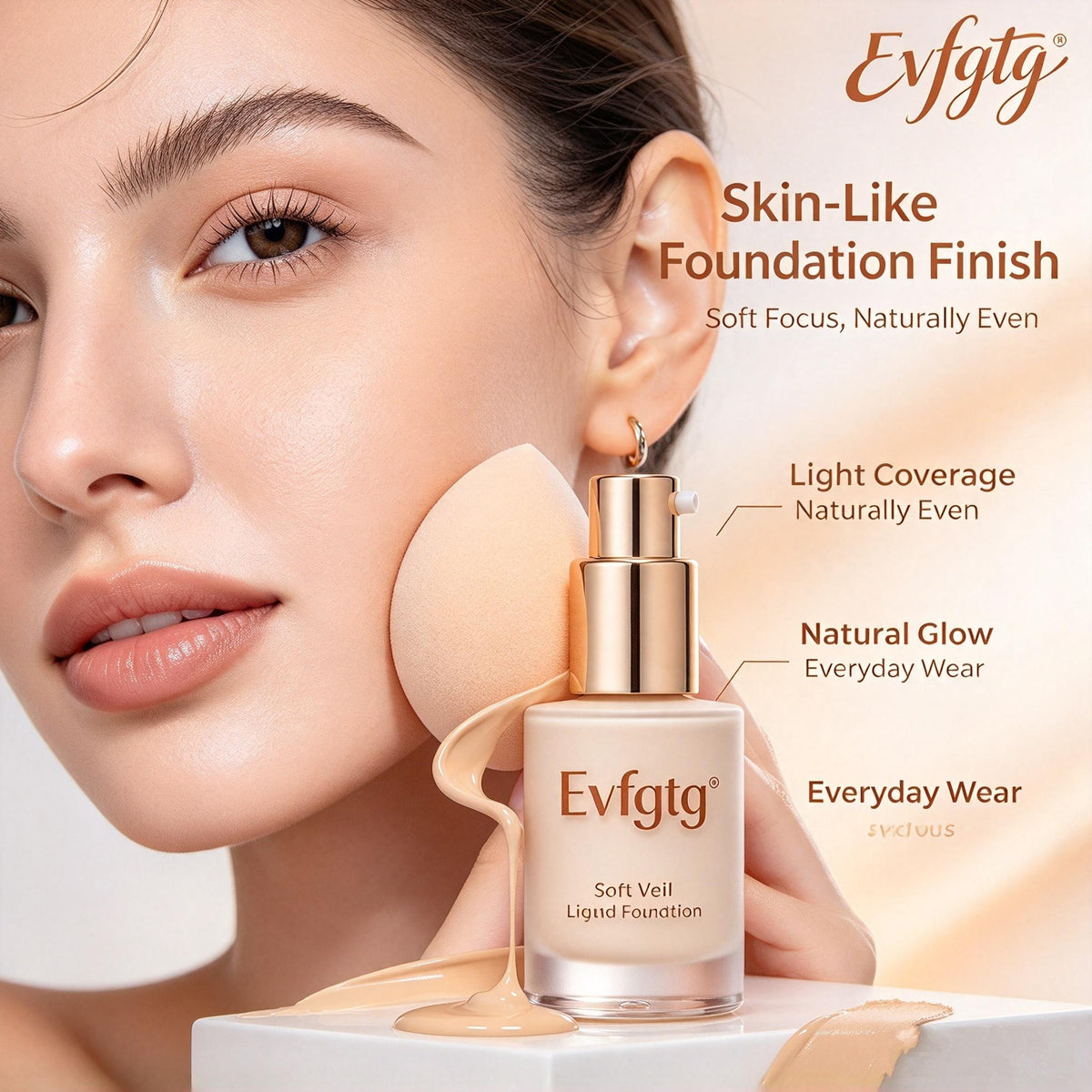 ✨Evfgtg Soft Veil Liquid Foundation, Natural Buildable Coverage Foundation, Skin‑Like Soft Focus Finish, Lightweight Long‑Wear Face Makeup for Women