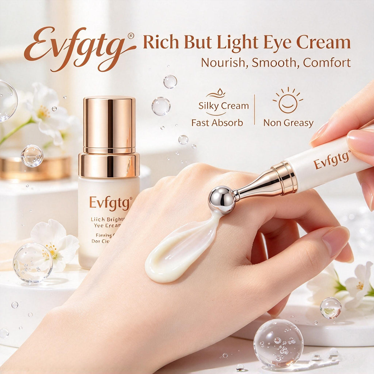 👁️Evfgtg Eye Cream with Massage Roller, Lift & Brighten Under‑Eye Area, Firming Care for Dark Circle Relief, Hydrating Anti‑Aging Eye Skin Care