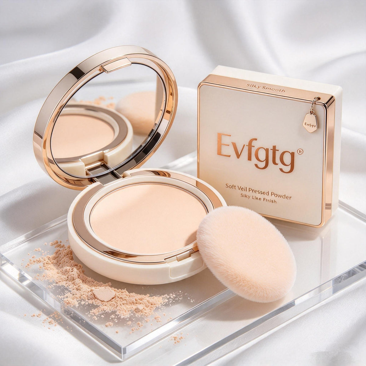 🧴Evfgtg Soft Veil Compact Setting Powder, Portable Face Pressed Powder with Mirror and Powder Puff, Natural Soft Makeup for All Skin Types