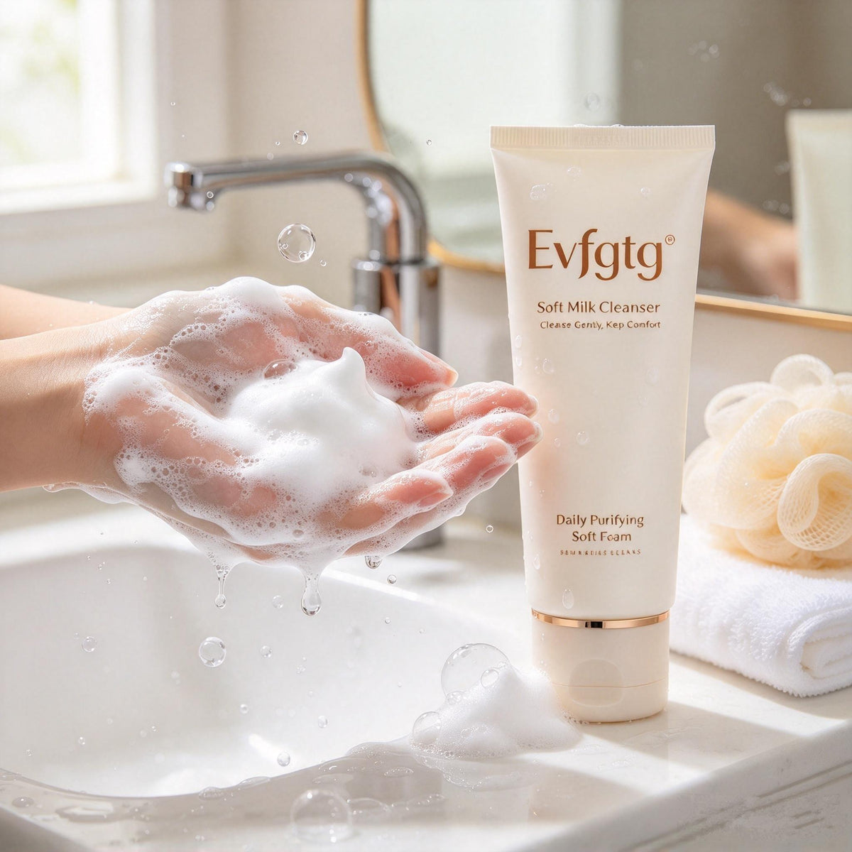 🫧Evfgtg Daily Purifying Soft Foam Cleanser, Creamy Milk‑Based Facial Cleanser, Removes Dirt & Excess Oil, Hydrating Gentle Face Wash